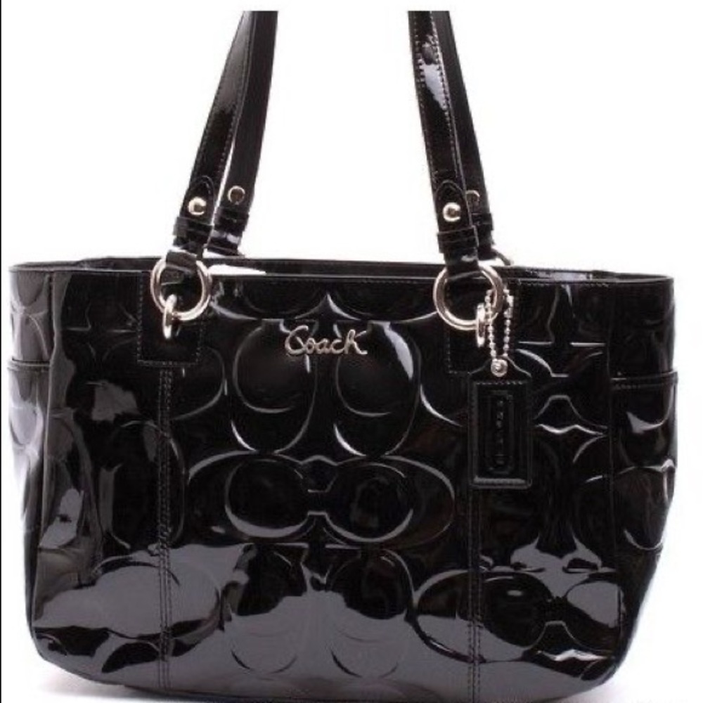 Coach Signature Embossed Bag Black Patent Leather